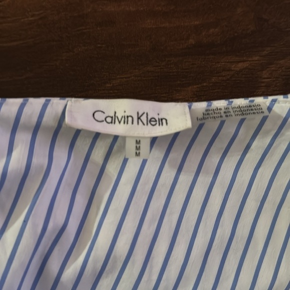 CALVIN KLEIN Women's Blue Striped Ruffle One Shoulder Long Sleeve Blouse Medium - Picture 2 of 6